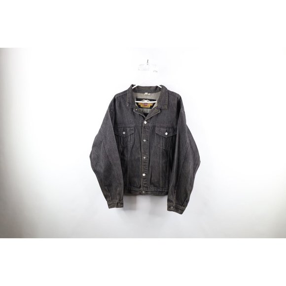 Vtg 90s Harley Davidson Mens XL 90th Anniversary Leather Denim Trucker Jacket
